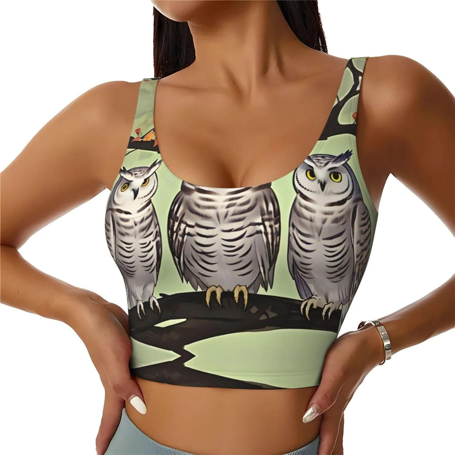 Owl On A Branch Women's Sexy Sports Vest Sleeveless Athletic Gym T-Shirts Vest U-Shaped Back Quick Dry Top