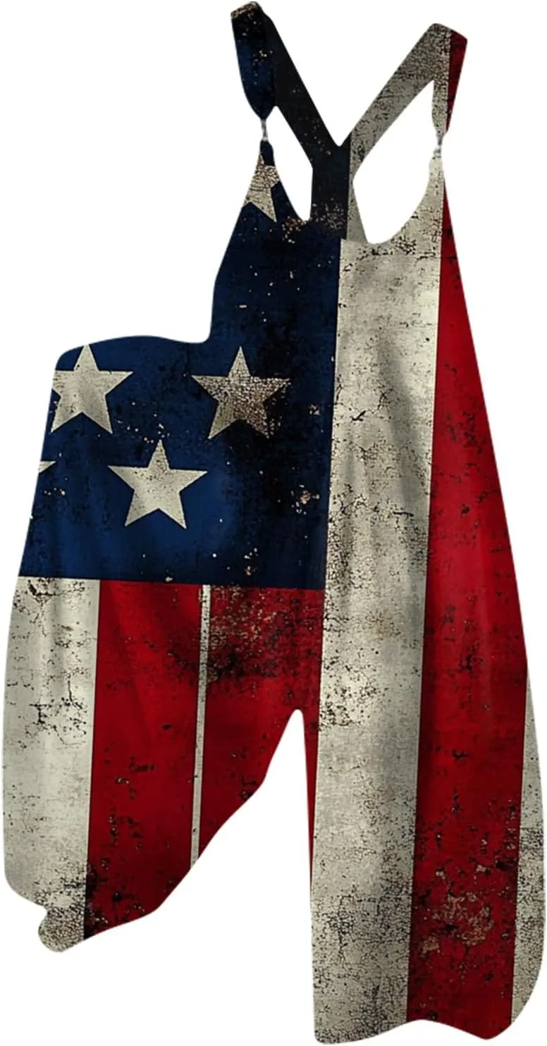 Patriotic Rompers for Women, 4th of July Fashion Casual Loose Womens Jumpsuit