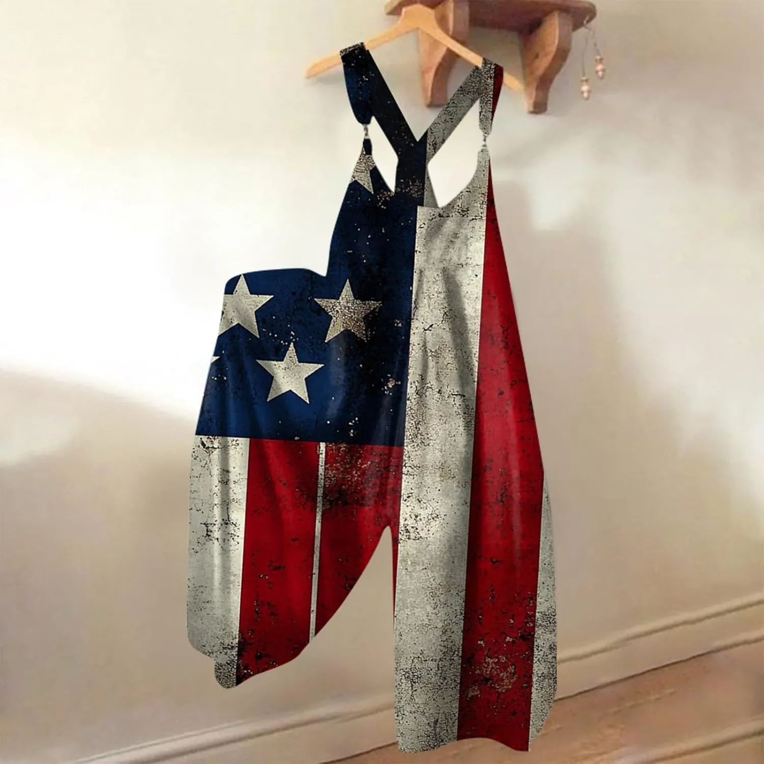 Patriotic Rompers for Women, 4th of July Fashion Casual Loose Womens Jumpsuit