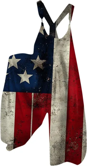 Patriotic Rompers for Women, 4th of July Fashion Casual Loose Womens Jumpsuit