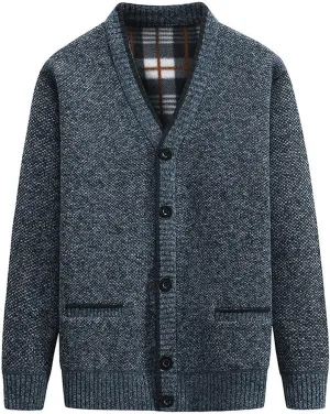 PEHMEA Men's Knitted Cardigan Sweaters Thick Warm V Neck Button Down Sweaters