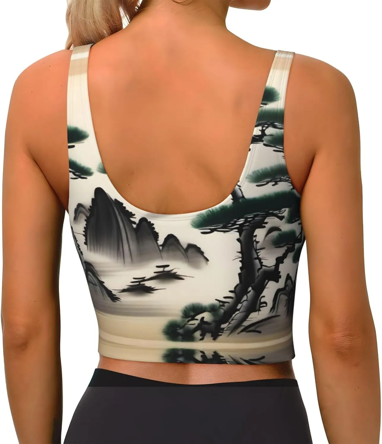 Pine Tree Women's Sexy Sports Vest Sleeveless Athletic Gym T-Shirts Vest U-Shaped Back Quick Dry Top