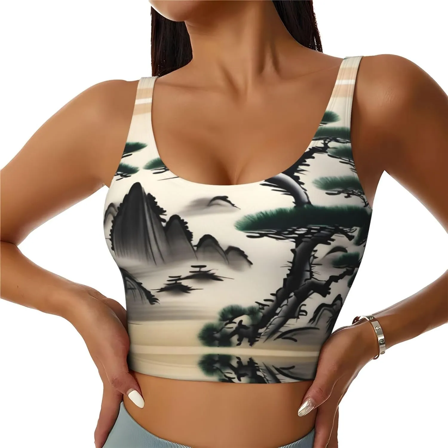 Pine Tree Women's Sexy Sports Vest Sleeveless Athletic Gym T-Shirts Vest U-Shaped Back Quick Dry Top