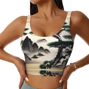 Pine Tree Women's Sexy Sports Vest Sleeveless Athletic Gym T-Shirts Vest U-Shaped Back Quick Dry Top