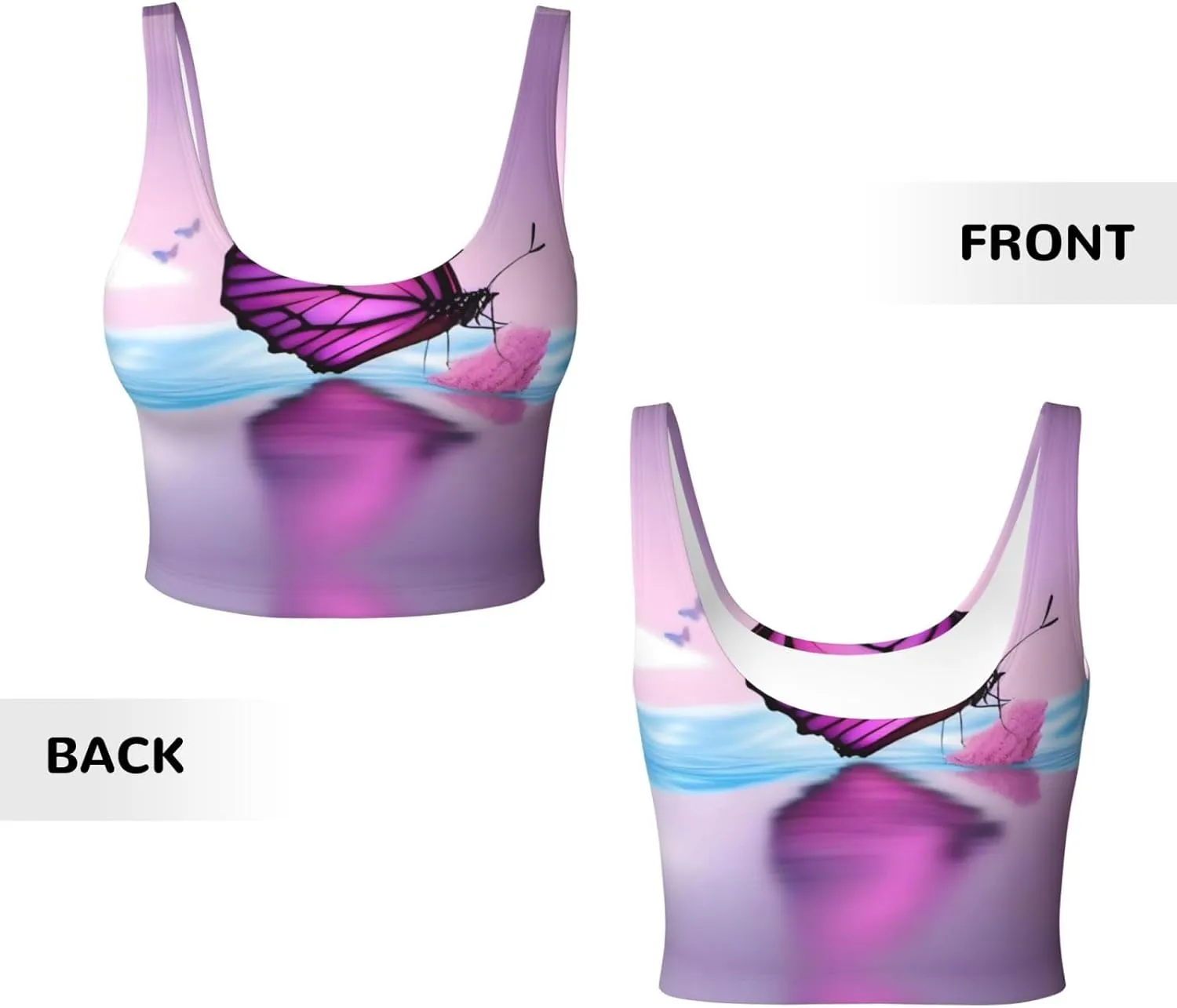 Pink Butterfly with Women's Sexy Sports Vest Sleeveless Athletic Gym T-Shirts Vest U-Shaped Back Quick Dry Top