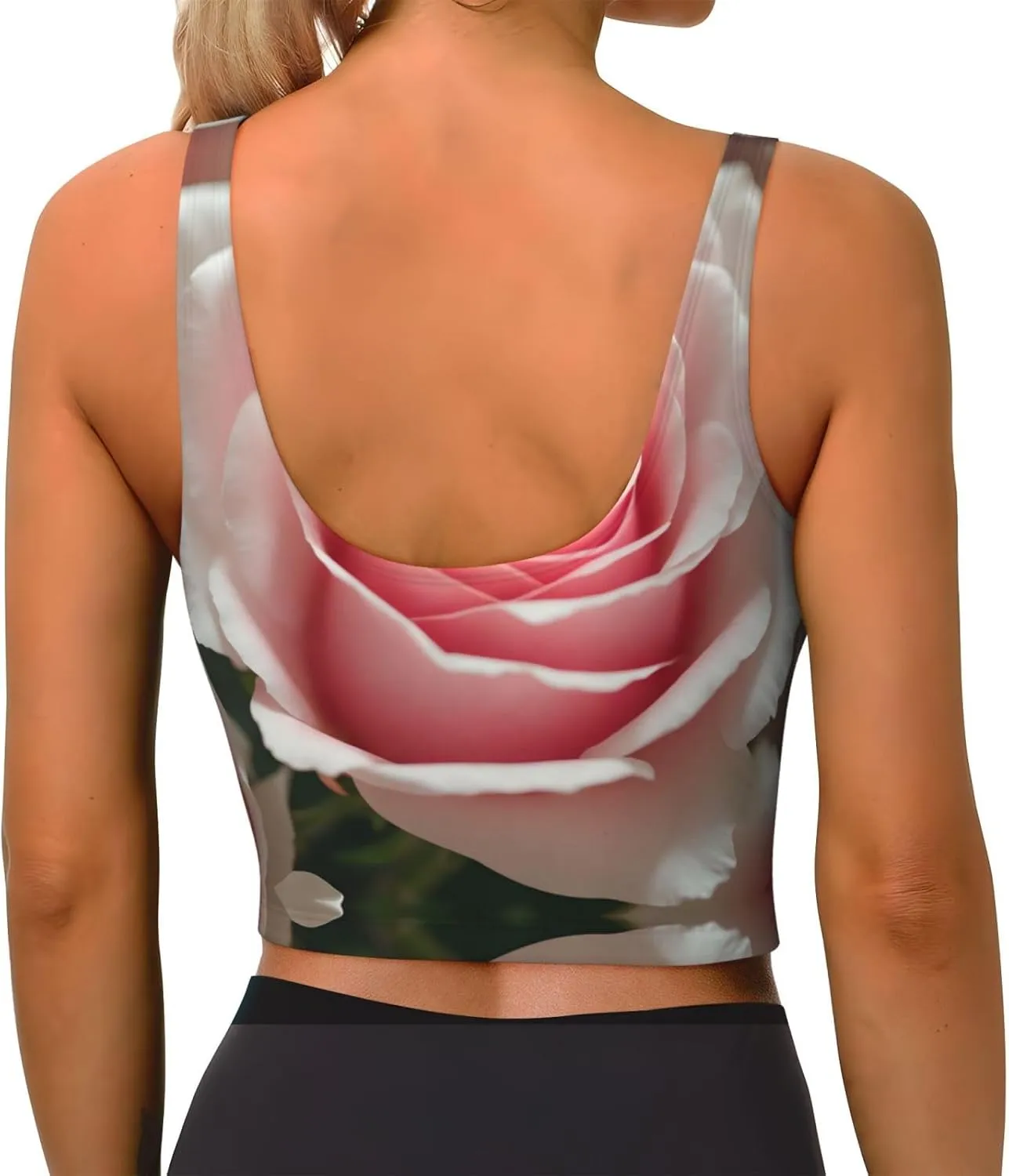 Pink Roses Women's Sexy Sports Vest Sleeveless Athletic Gym T-Shirts Vest U-Shaped Back Quick Dry Top