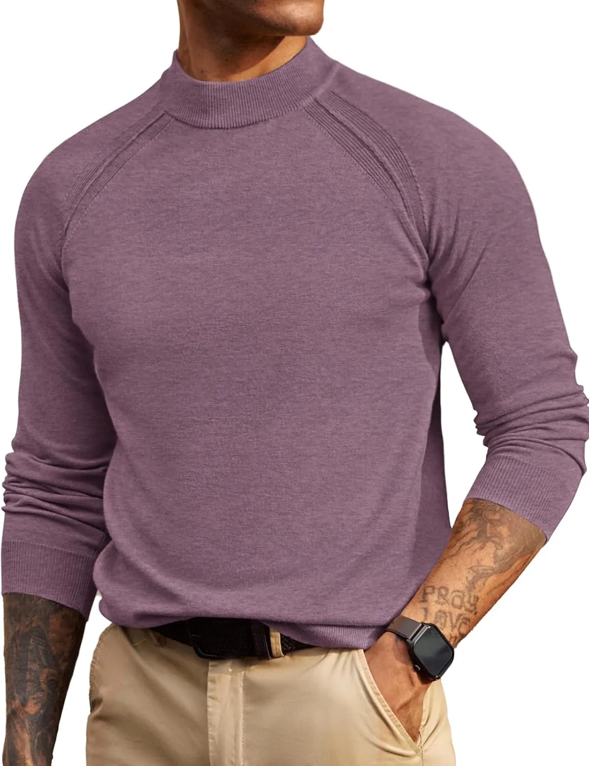 PJ PAUL JONES Men Sweaters Mockneck Turtlenecks Raglan Sleeve Pullover Sweater