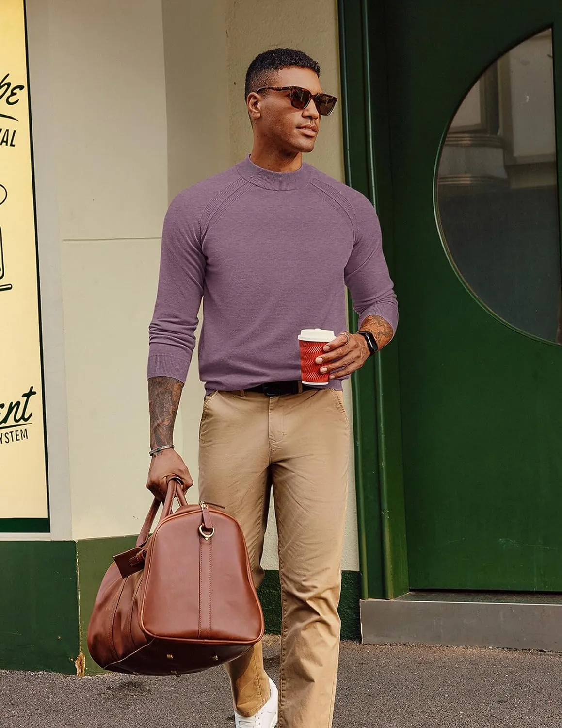 PJ PAUL JONES Men Sweaters Mockneck Turtlenecks Raglan Sleeve Pullover Sweater