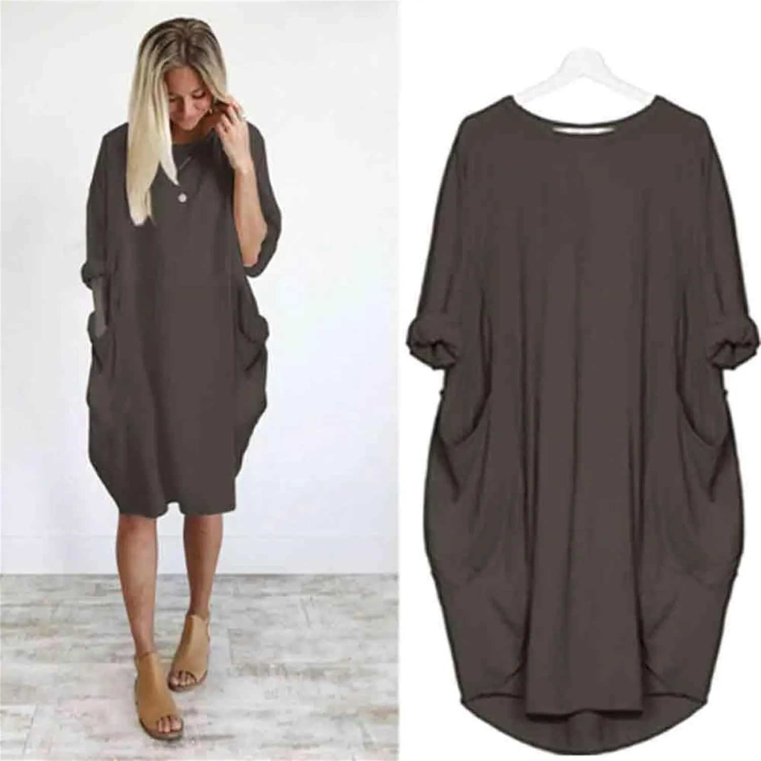 Plus Size Dresses for Curvy Women Casual Loose Dress Roll Up Midi Dress Oversize Baggy Tshirt Dersses with Pockets