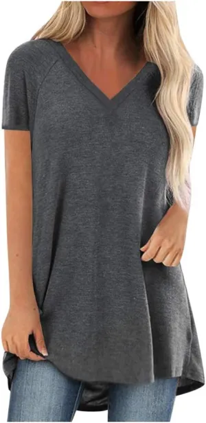 Plus Size Tunic Tops for Women Long Flowy Shirts for Leggings Short Sleeve V Neck/Crewneck Tees Blouse