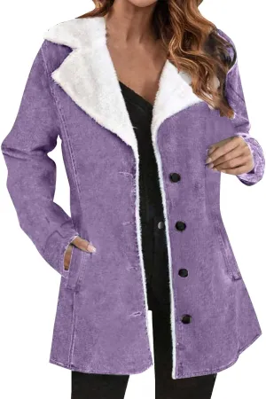 Plus Size Winter Coats for Women 2025 Fleece Lined Button Down Sherpa Fur Hooded Coat Parka Peacoat Outerwear Jackets