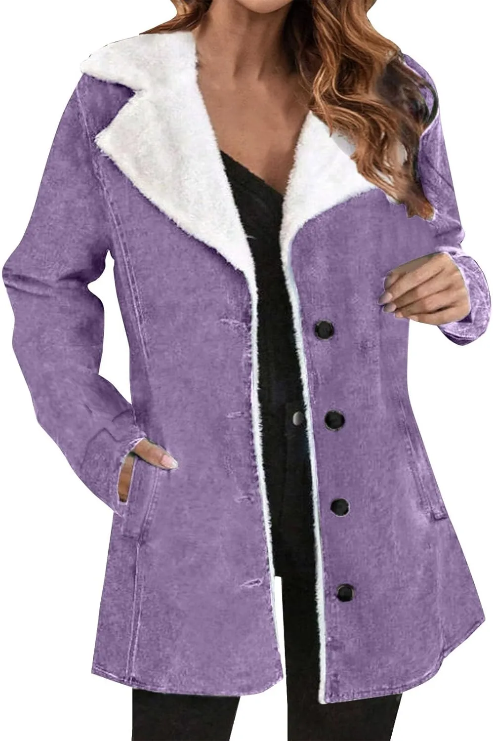 Plus Size Winter Coats for Women 2025 Fleece Lined Button Down Sherpa Fur Hooded Coat Parka Peacoat Outerwear Jackets