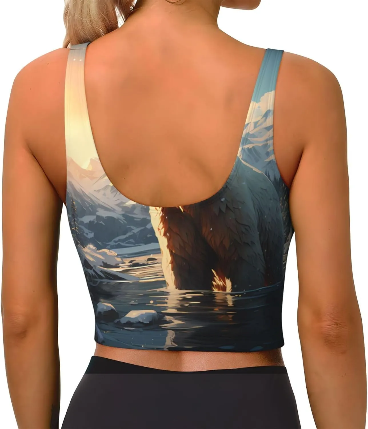 Polar Bear in Winter Women's Sexy Sports Vest Sleeveless Athletic Gym T-Shirts Vest U-Shaped Back Quick Dry Top