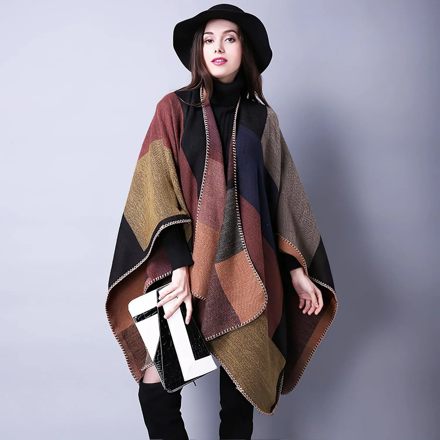 Poncho Shawl Wraps for Women, Women's Soft Warm Ponchos Sweaters Open Front Travel Poncho Cape for fall winter Spring