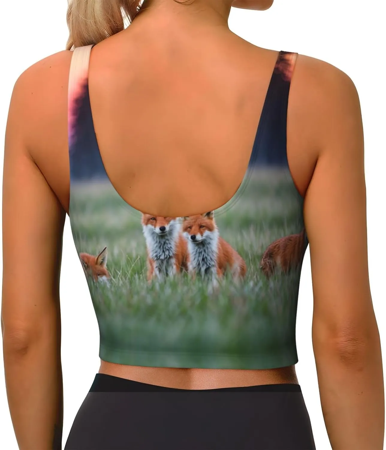 Prairie Fox Women's Sexy Sports Vest Sleeveless Athletic Gym T-Shirts Vest U-Shaped Back Quick Dry Top