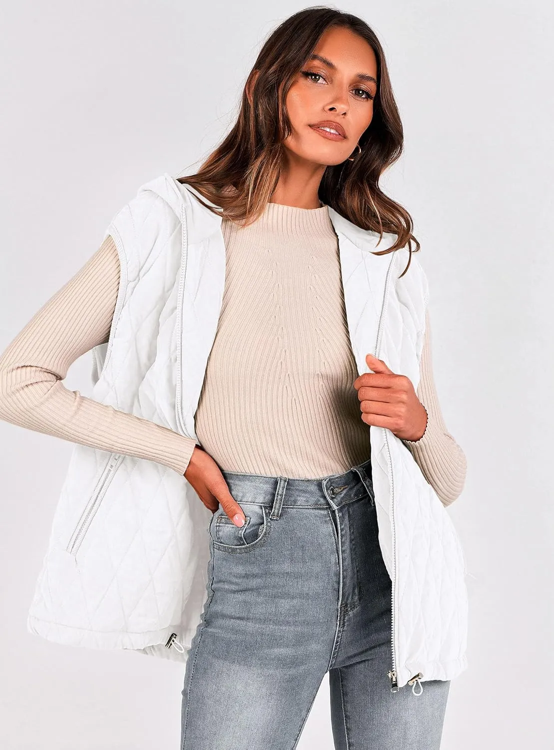 PRETTYGARDEN Women's 2025 Fall Spring Vest Casual Sleeveless Hooded Zip Up Jacket Trendy Winter Coat Outerwear