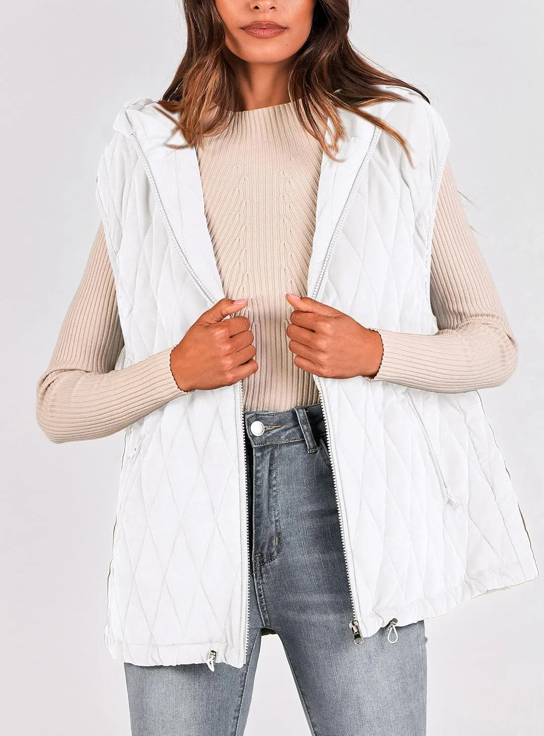 PRETTYGARDEN Women's 2025 Fall Spring Vest Casual Sleeveless Hooded Zip Up Jacket Trendy Winter Coat Outerwear