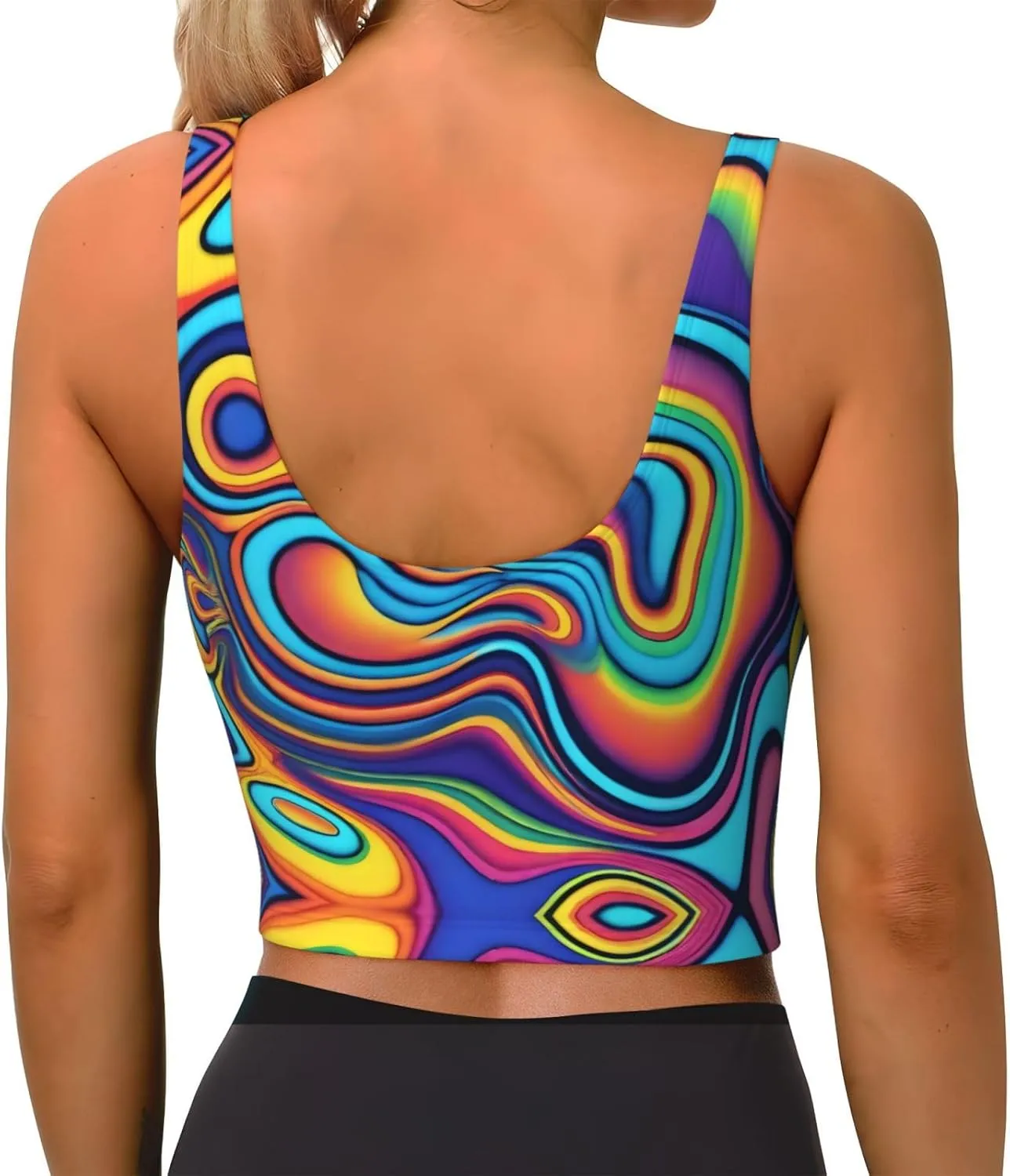 Psychedelic Colors Women's Sexy Sports Vest Sleeveless Athletic Gym T-Shirts Vest U-Shaped Back Quick Dry Top