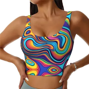 Psychedelic Colors Women's Sexy Sports Vest Sleeveless Athletic Gym T-Shirts Vest U-Shaped Back Quick Dry Top