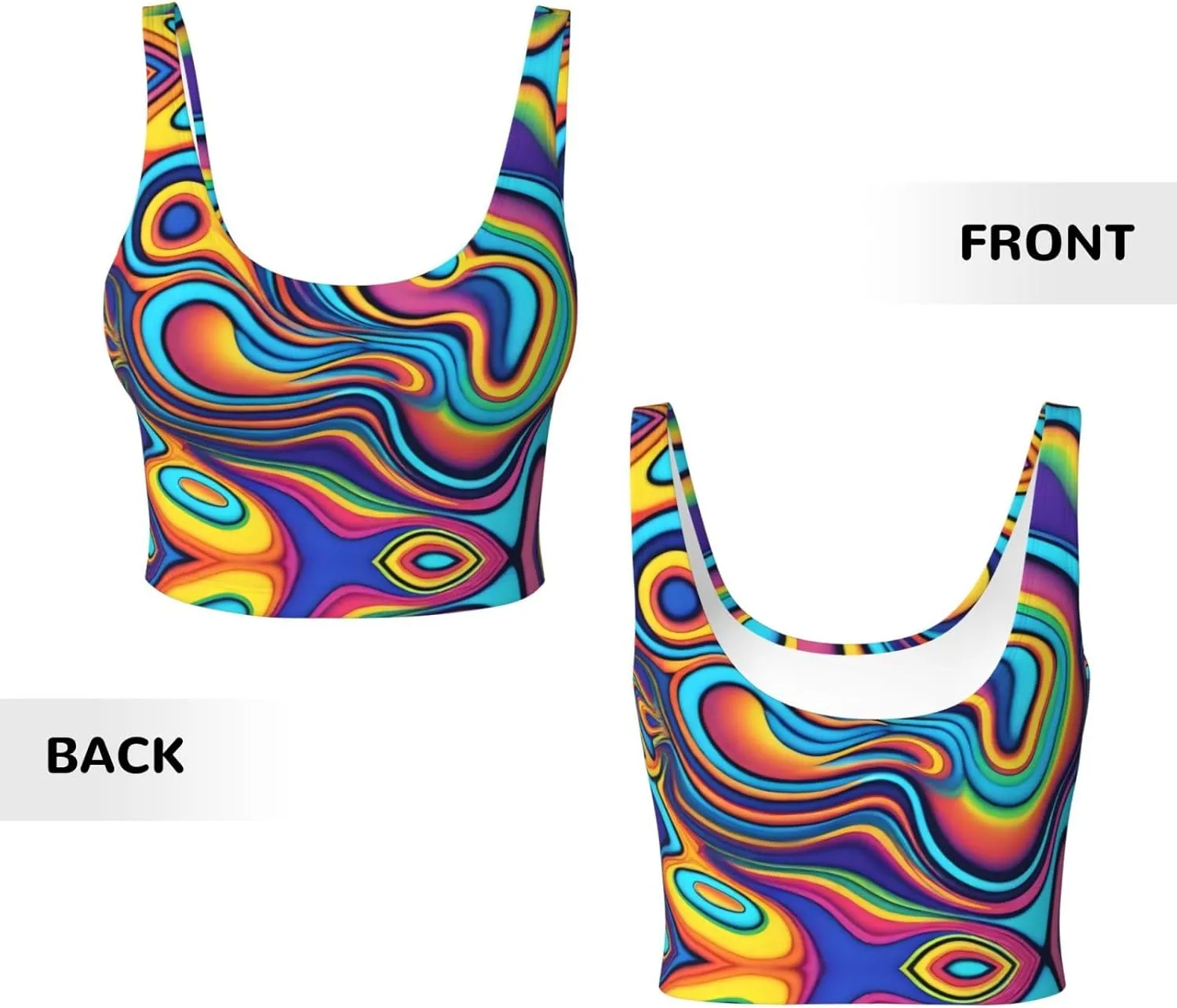 Psychedelic Colors Women's Sexy Sports Vest Sleeveless Athletic Gym T-Shirts Vest U-Shaped Back Quick Dry Top