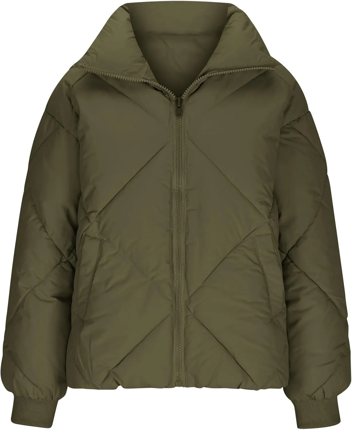 Quilted Jackets for Women 2024 Zip up Puffer Jacket Padded Down Jacket Warm Insulated Jackets Thermal Winter Coat