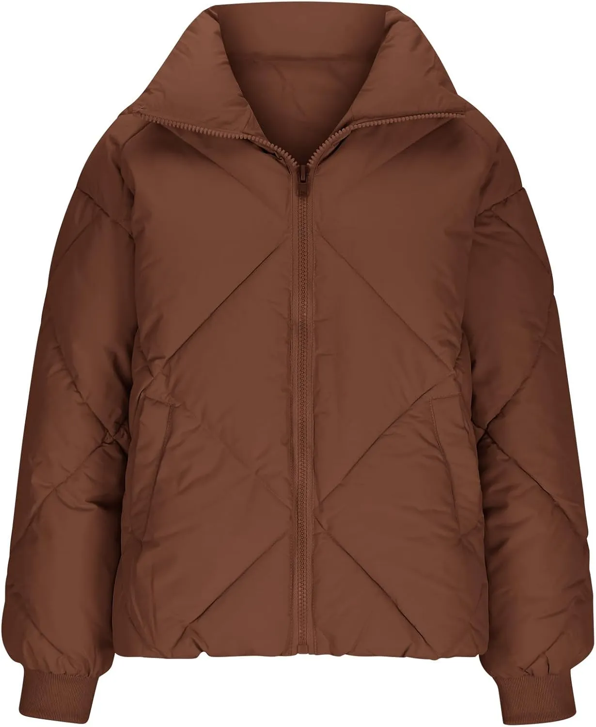 Quilted Jackets for Women 2024 Zip up Puffer Jacket Padded Down Jacket Warm Insulated Jackets Thermal Winter Coat