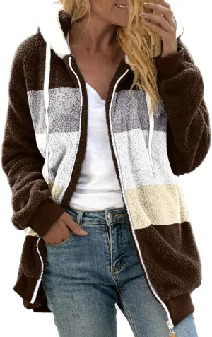 QWENTMTNTY Lightweight Winter Jackets for Women Plus Size Shaggy Jacket Camping Casual Winter Jackets Waterproof Sherpa