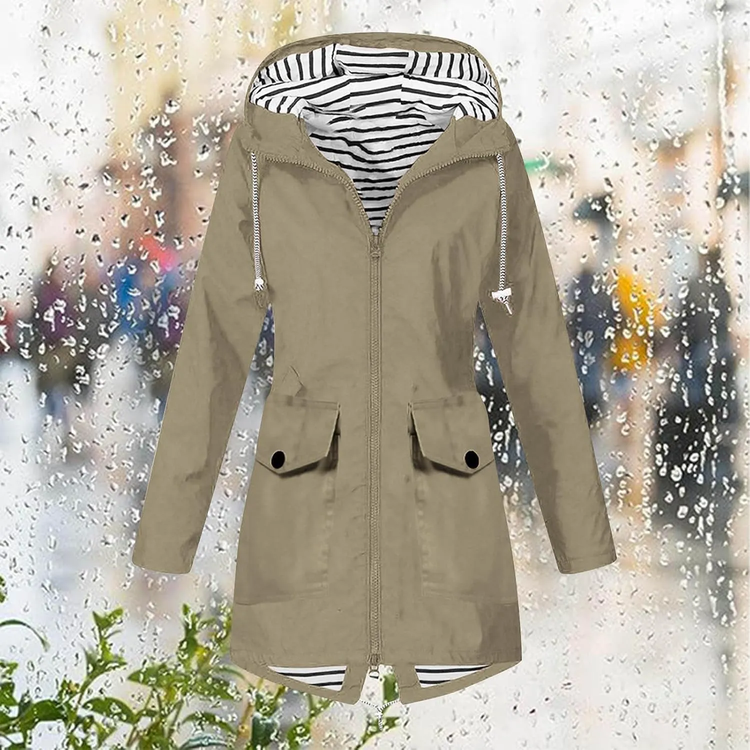 Rain Jacket for Women Lightweight Long Hooded Raincoat Waterproof Outdoor Hiking Travel Windbreaker Trench Coats