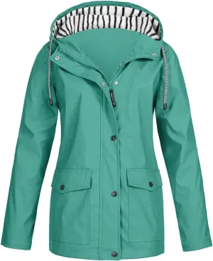 Raincoat Women Waterproof Windproof Zip Hooded Trench Coats Winter Outdoor Hiking Trench Coats with Pockets