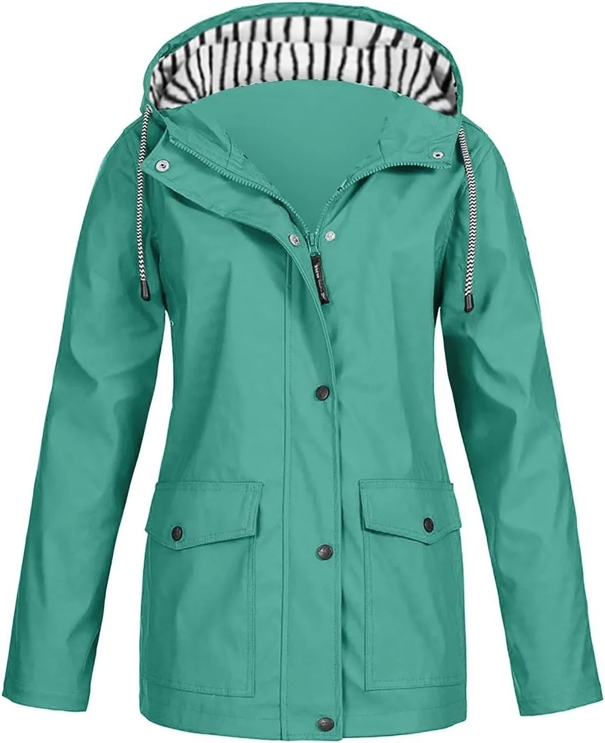 Raincoat Women Waterproof Windproof Zip Hooded Trench Coats Winter Outdoor Hiking Trench Coats with Pockets