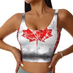 Retro Canada Flag Women's Sexy Sports Vest Sleeveless Athletic Gym T-Shirts Vest U-Shaped Back Quick Dry Top