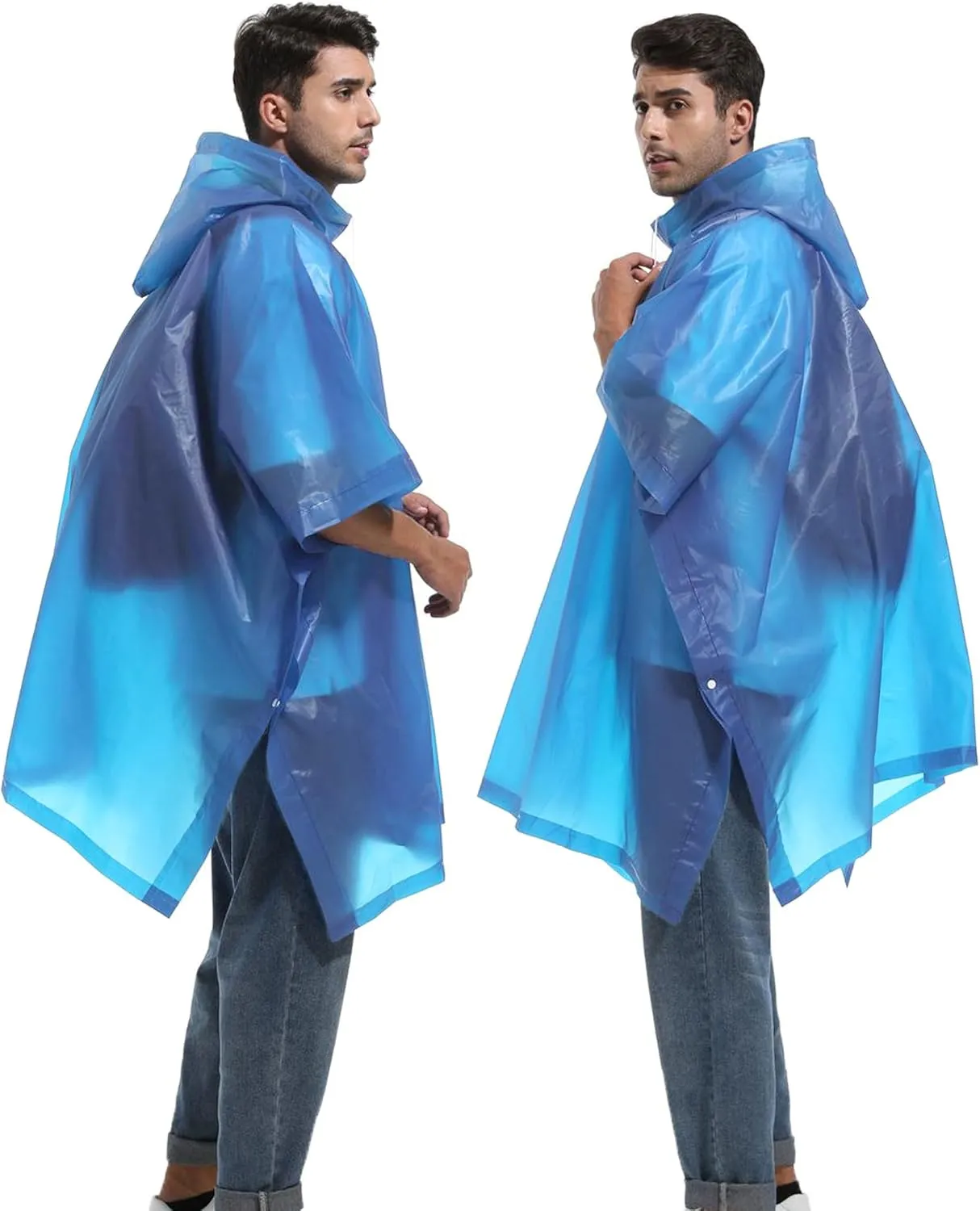 Reusable Rain Ponchos with Drawstring Hood for Adults, Waterproof Thicken Rain Coat, 2 Packs