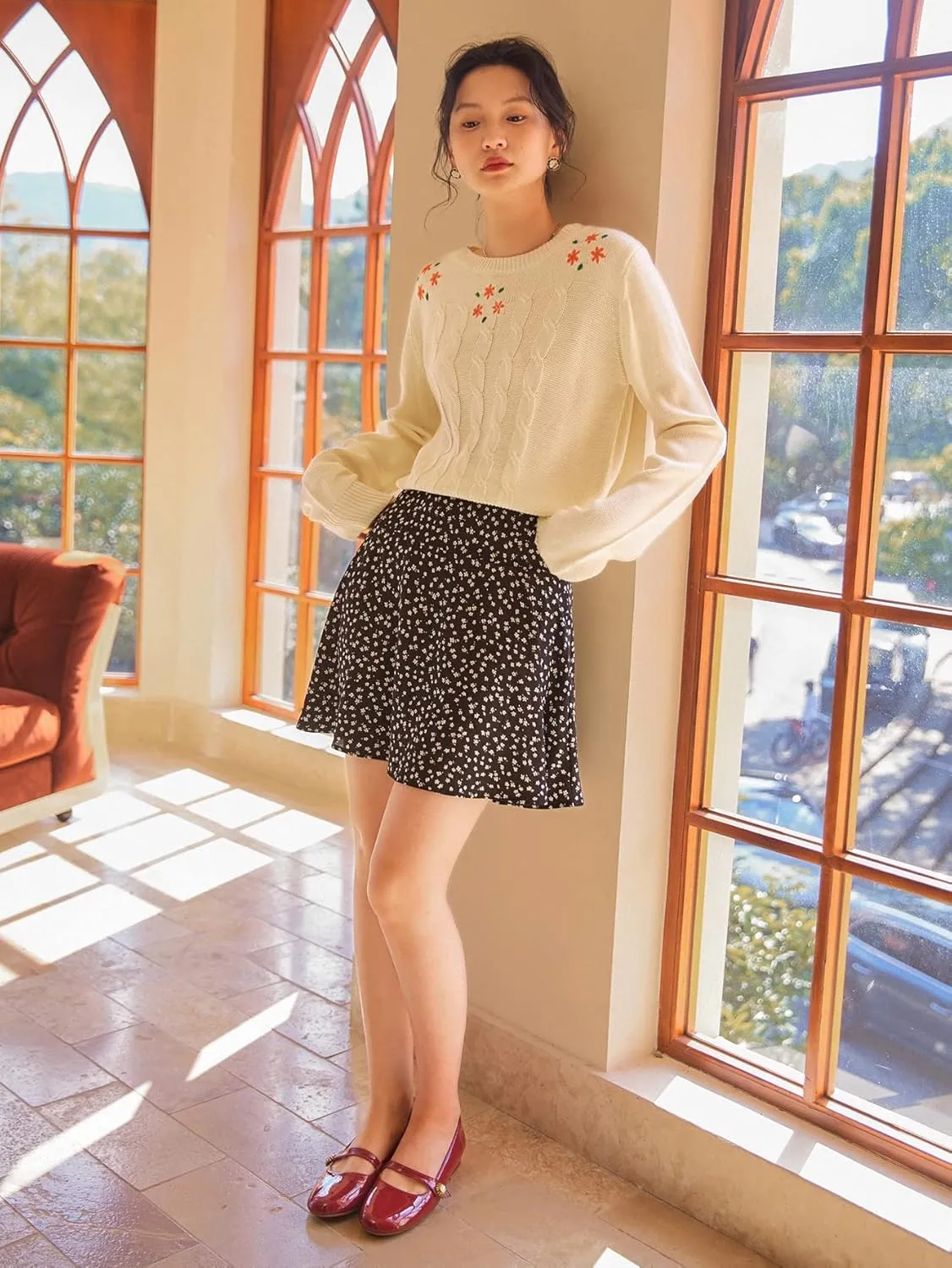 RFME Sweaters for Women Cable Knit Embroidery Sweater Sweaters (Color : Beige, Size : Medium)