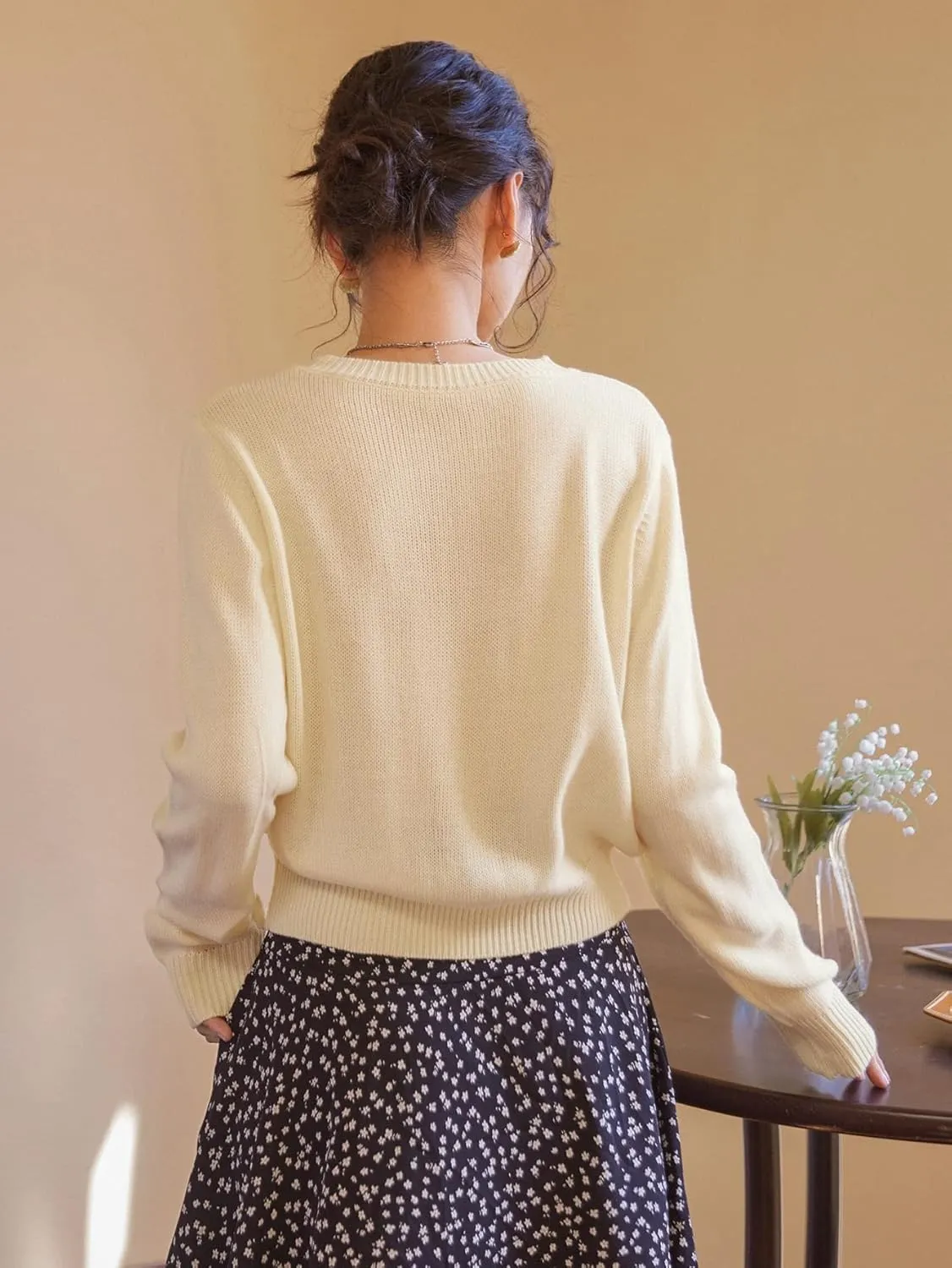 RFME Sweaters for Women Cable Knit Embroidery Sweater Sweaters (Color : Beige, Size : Medium)