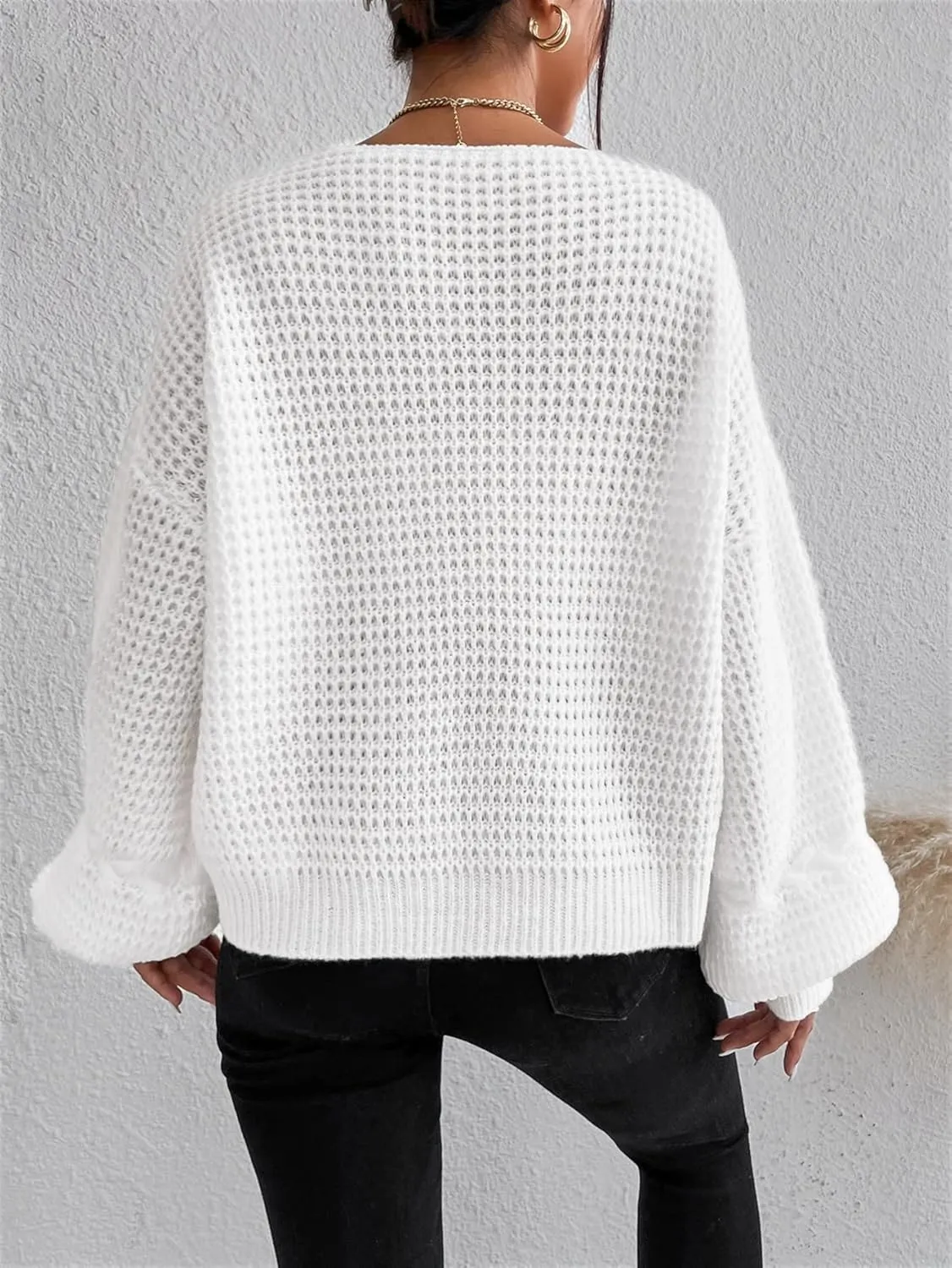 RFME Sweaters for Women Drop Shoulder Cable Knit Sweater Sweaters (Color : White, Size : Medium)