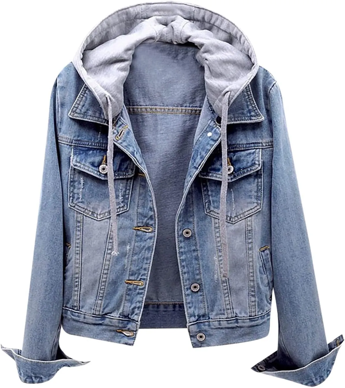 RKSTN Winter Coats Denim Jackets for Women Slim-Fit Hooded Jacket Velvet Jean Blouse Button Hoodies Trendy Hoodie Outerwear