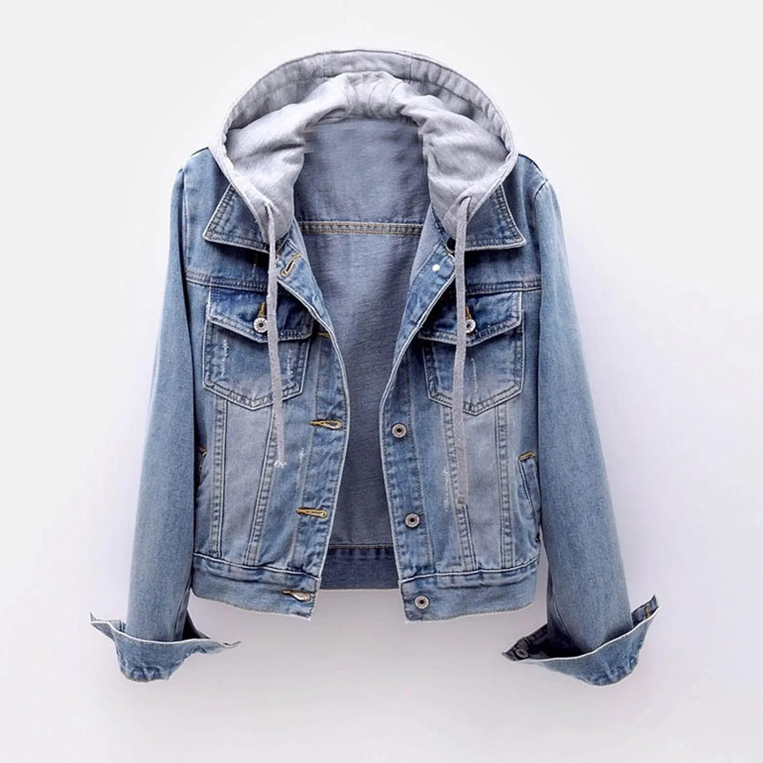 RKSTN Winter Coats Denim Jackets for Women Slim-Fit Hooded Jacket Velvet Jean Blouse Button Hoodies Trendy Hoodie Outerwear