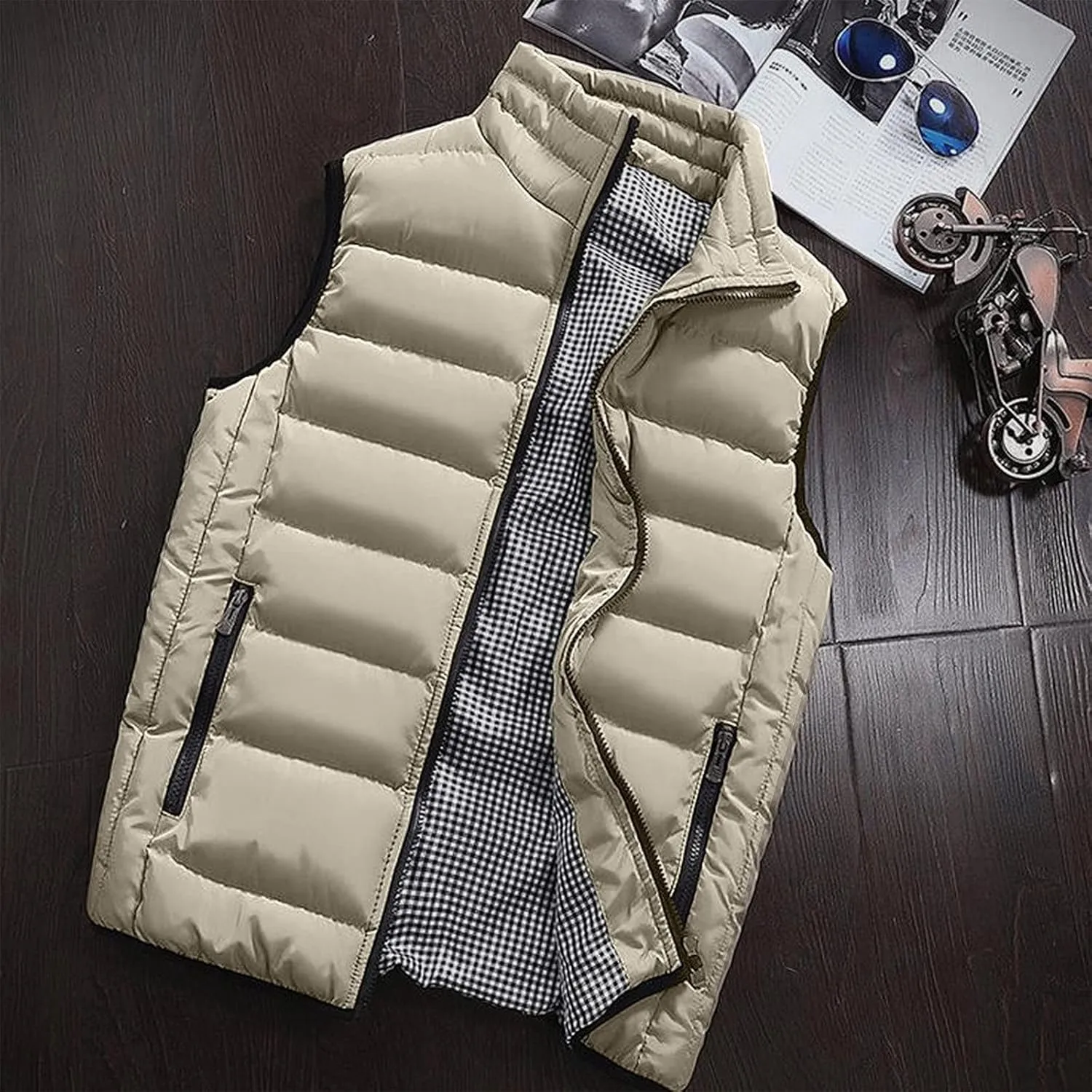 RTRDE Men's Puffer Vest Sleeveless Jacket Bubble Zipper Winter Outdoor Warm Water-Resistant Coat Vests Outerwear, S-5XL