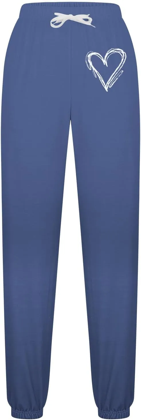 Ruziyoog Women's Casual Baggy Fleece Sweatpants Cute Heart Print Workout Active Joggers Pants Baggy Lounge Bottoms