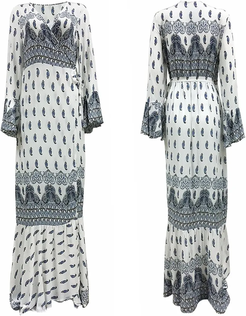 R.Vivimos Womens Summer Long Sleeve Cardigan Sexy Maxi Dresses