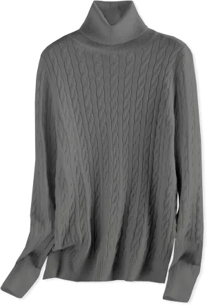 SANGTREE Women's Cable Knit Turtleneck Long Sleeves Lightweight Pullover Sweater