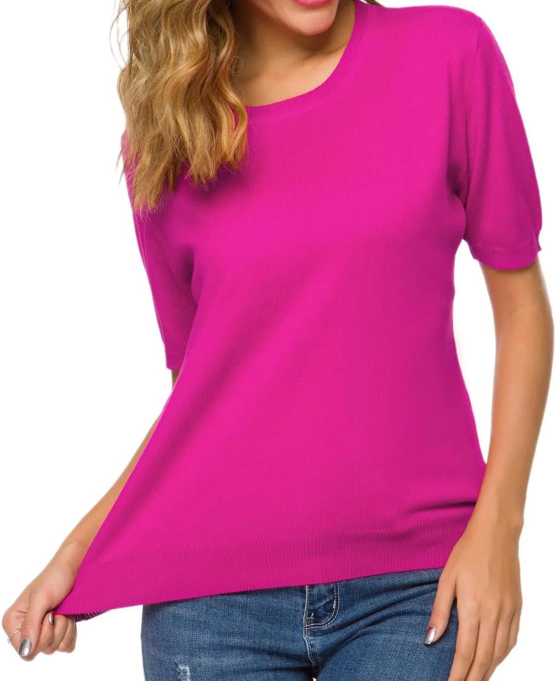 SANGTREE Women's Short Sleeve Sweaters Crew Neck Pullover Tops Summer Sweaters for Women