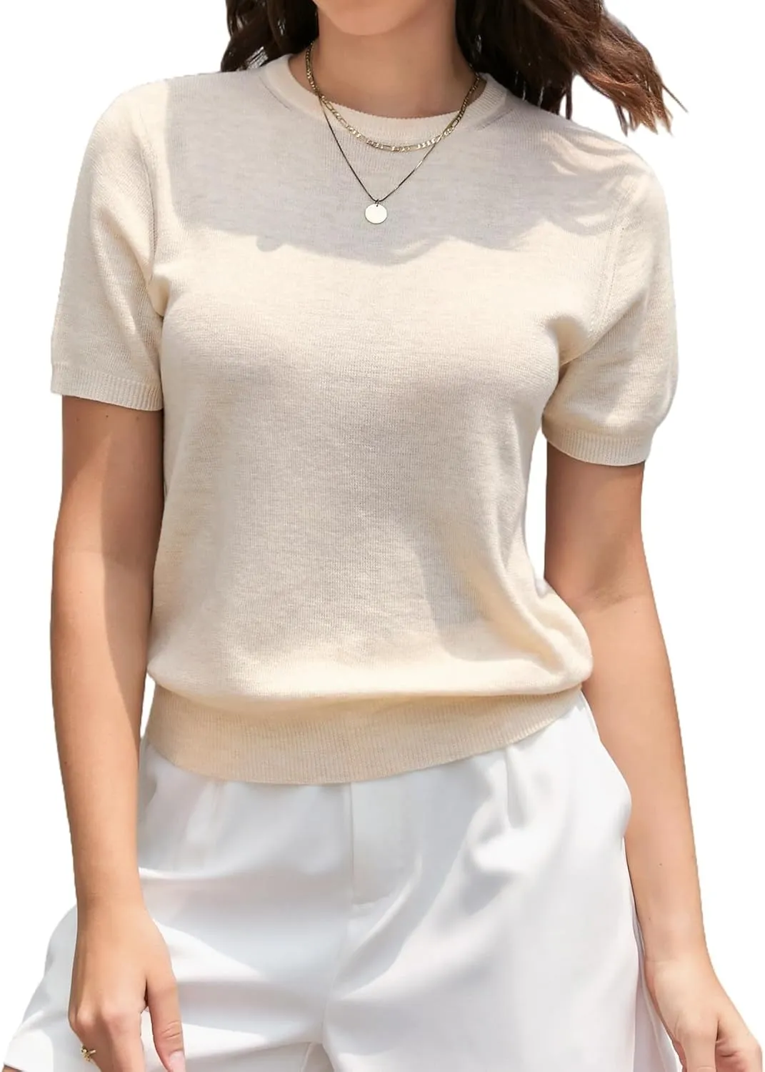 SANGTREE Women's Short Sleeve Sweaters Crew Neck Pullover Tops Summer Sweaters for Women