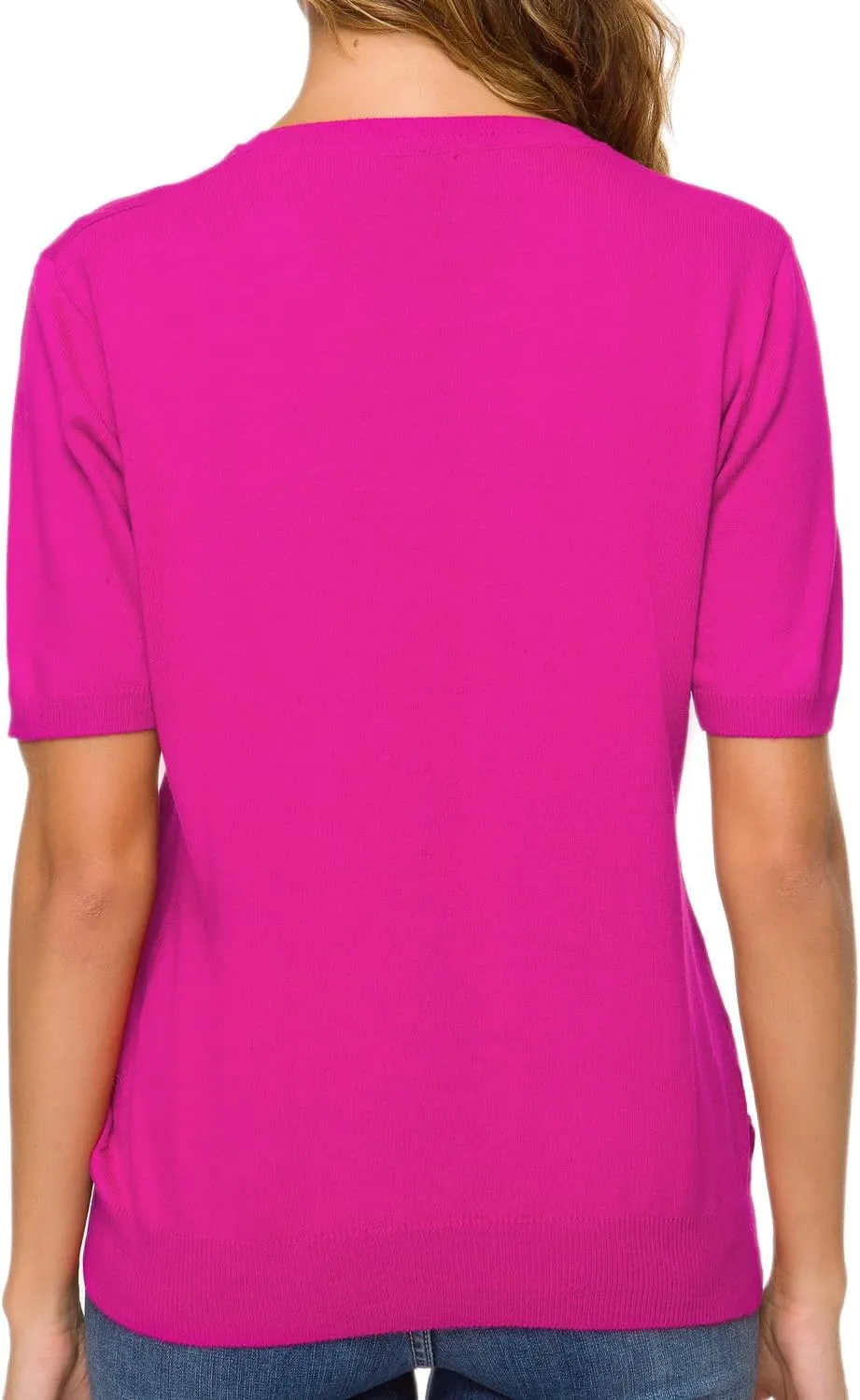 SANGTREE Women's Short Sleeve Sweaters Crew Neck Pullover Tops Summer Sweaters for Women