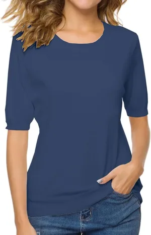 SANGTREE Women's Short Sleeve Sweaters Crew Neck Pullover Tops Summer Sweaters for Women