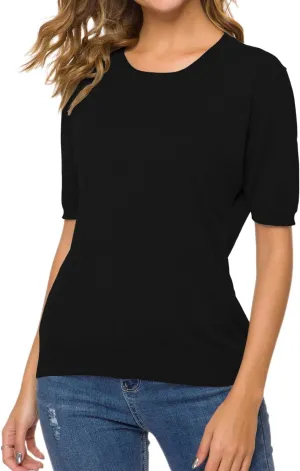 SANGTREE Women's Short Sleeve Sweaters Crew Neck Pullover Tops Summer Sweaters for Women