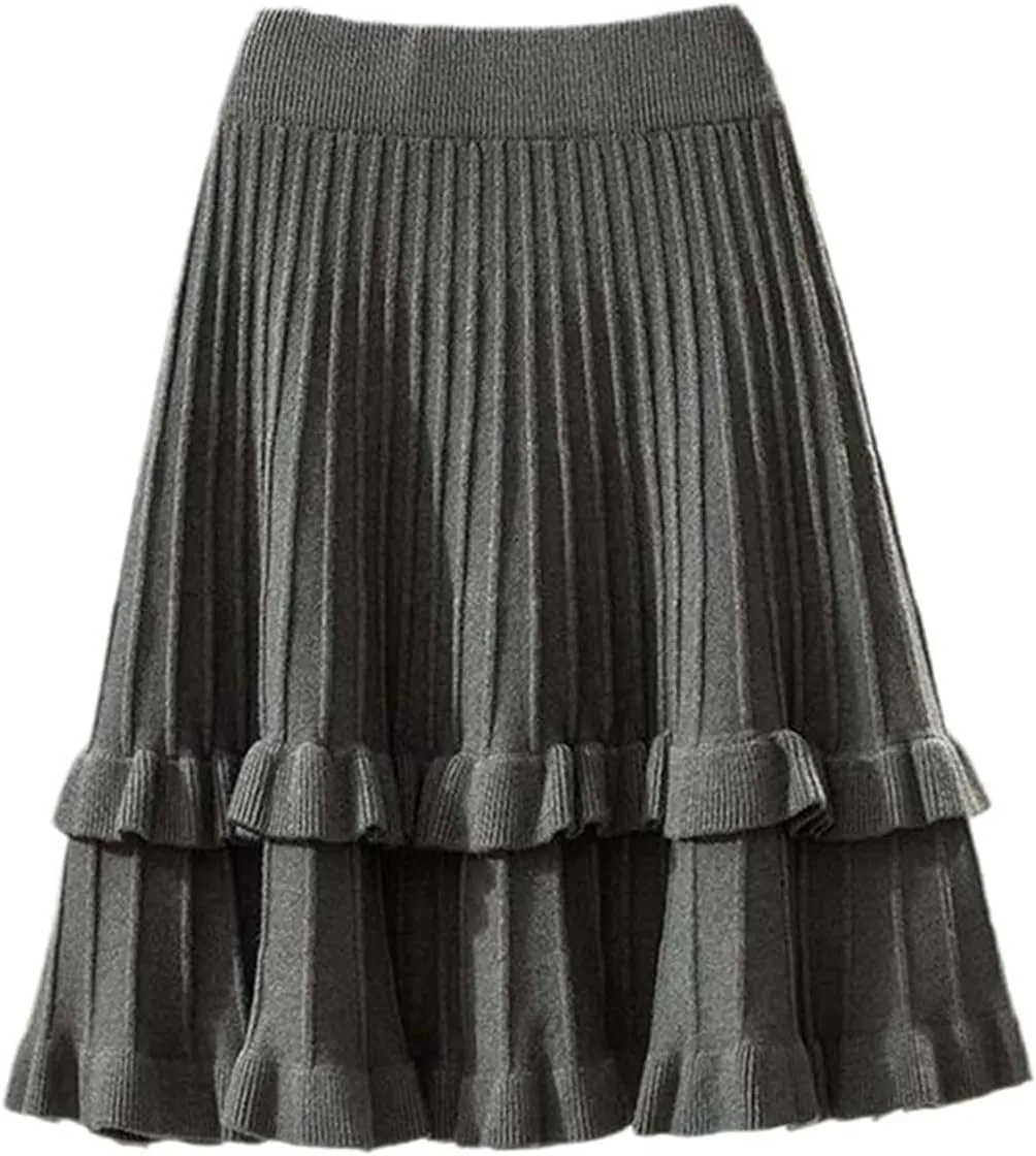 SaoBiiu Women Knitted Ruffle Pleated Mini Skirt Autumn Winter Bottoms Casual High Waist A-Line Skirts