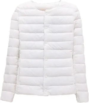 SaoBiiu Women Winter Coat Ultra Light Ollarless Down Jackets Portable Crew Neck Puffer Jackets