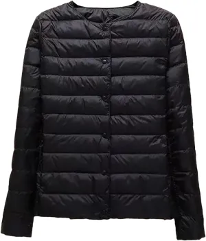 SaoBiiu Women Winter Coat Ultra Light Ollarless Down Jackets Portable Crew Neck Puffer Jackets