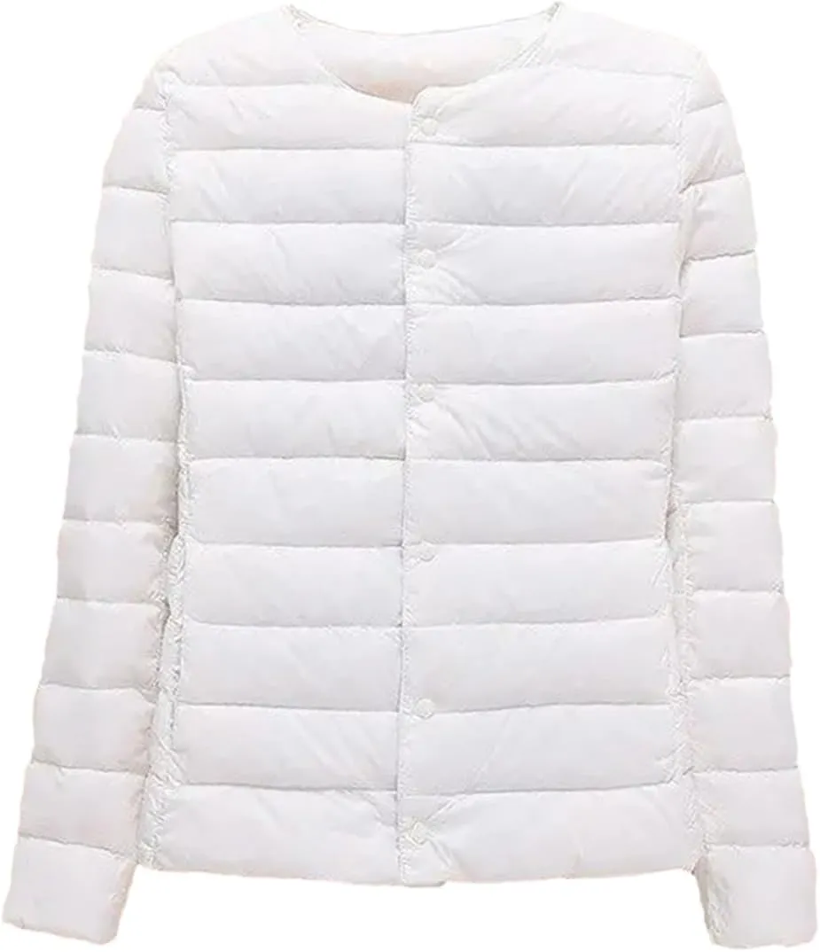 SaoBiiu Women Winter Coat Ultra Light Ollarless Down Jackets Portable Crew Neck Puffer Jackets